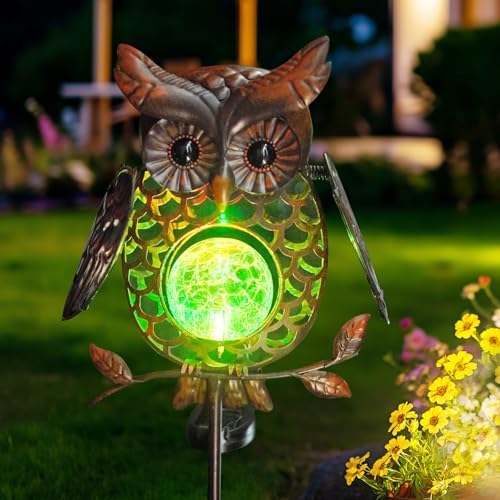 HONGLAND Solar Lights Outdoor Decor Waterproof, Solar Owl Garden Decorative Stake, Whimsical Gardening Gifts for Women Mom, Owl Outdoor Lights for Yard Patio Lawn Decor - Image 2