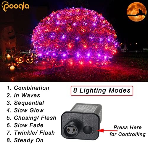 Pooqla Orange and Purple Halloween Net Lights Outdoor, 15x 5ft Green Wire - Image 2