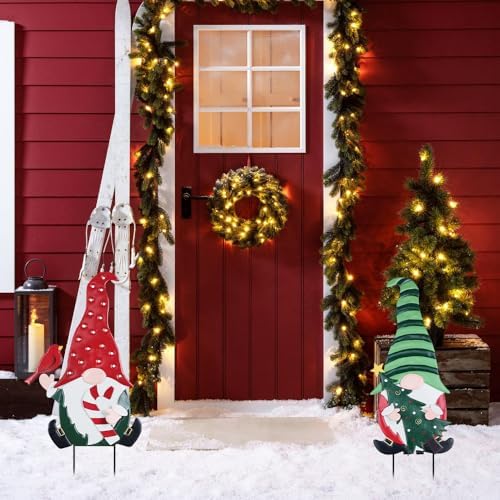 YEAHOME Outdoor Christmas Decorations, 2 Pack Gnomes Decorative Garden Stakes for Christmas Decor, Metal Yard Signs Xmas Decorations for Outside Garden Yard Lawn Porch Holiday Party - Image 2