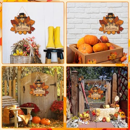 Thanksgiving Turkey Door Sign Turkey Wooden Door Hanger Fall Autumn Welcome Wreath for Front Door Turkey Maple Leaf Door Wreath for Thanksgiving Harvest Porch Windows Indoor Outdoor Decor - Image 6
