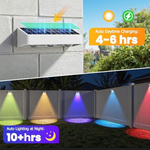 NIORSUN Solar Fence Lights, 12 Pack LED Outdoor Solar Deck Lights with Lenses, RGB Color, IP65 Waterproof, Solar Lights for Outside, Wall, Patio, Railing, Yard (White) - Image 3