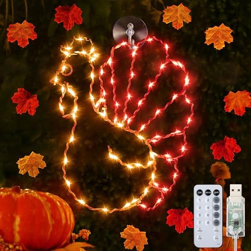 Hiboom Turkey String Lights Thanksgiving Window Decorations, 12 Inch 8 Flicker Modes Waterproof Turkey Window Silhouette Light USB Operated with Remote Control & Timer for Thanksgiving Decorations by HiboomDecoratingAsseccories