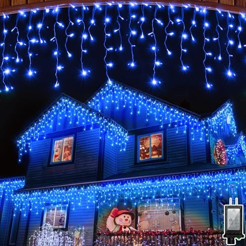 QUHUATU 810 LED 82FT Christmas Icicle Lights, 180 Drops, 12 Modes, Blue by QUHUATU