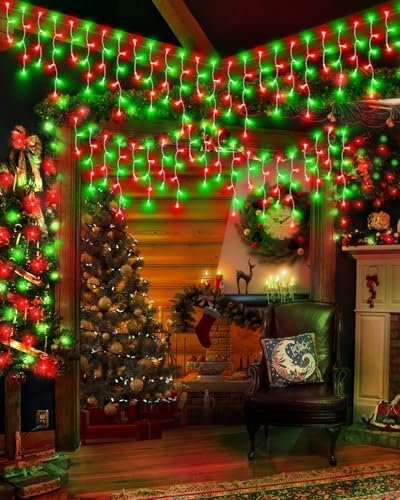 159 FT Christmas Lights Outdoor, 1458 LED Waterproof Outside Christmas Lights Plug in, Timer & Memory, 8 Modes Fairy Lights with 324 Drops for House Eaves Yard Patio Decorations, Red and Green - Image 6