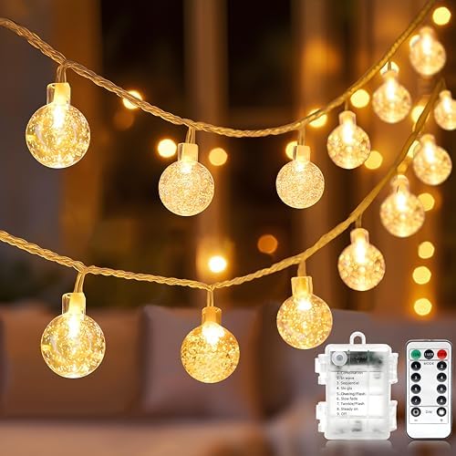 Metaku Globe String Lights Battery Operated Fairy Light 26ft 60LED & Remote by METAKU