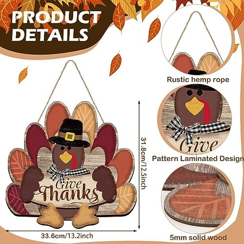 Huwena Turkey Style Thanksgiving Door Sign Fall Decorations Give Thanks - Image 2