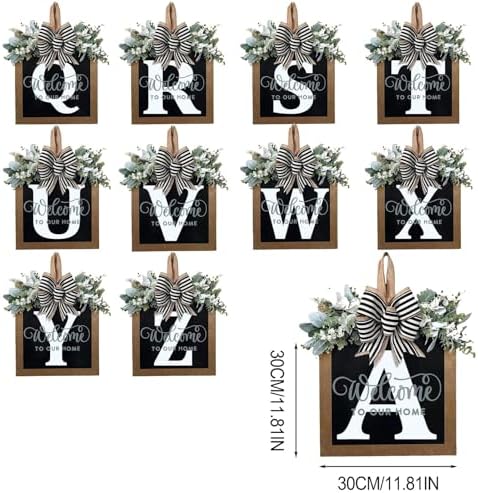 Last Name Year Round Front Door Wreath Front Porch Decoration 26 Letter Welcome Sign with Eucalyptus Garland and Bow Spring Wreaths for Front Door Outside Hanger Garland（Z） - Image 6