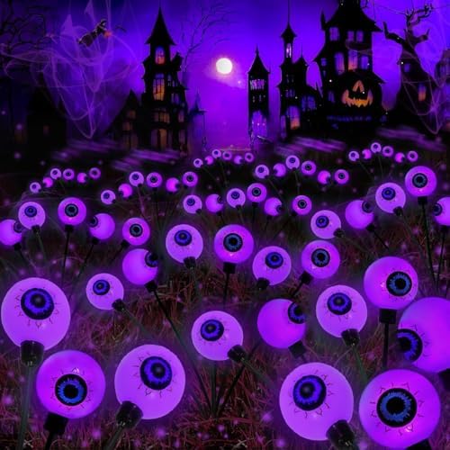 Solar Halloween Decorations Outdoor 6 Pack 36 LED Purple Eyeball Lights by Halloween