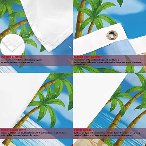 Yekiua Beach View Flag 3X5 Summer Holiday Tropical Palm Tree Chairs Umbrella UV Fade Resistant Vivid Color - Canvas Header Double Stitched Flag With Brass Grommets - Image 4