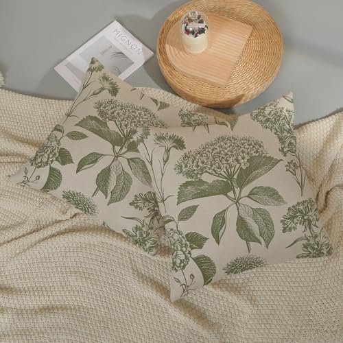 Sage Green Pillow Covers 22x22 Inch 2 Pcs Boho Vintage Floral Decor Throw Pillows Hydrangea Flower Seasonal Outdoor Farmhouse Neutral Accent Decoration Pillowcase Linen Cushion Cover for Sofa - Image 5