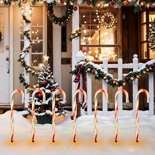 GAGALIFE 16-inch Candy Cane Lights, Outdoor Christmas Pathway Markers, 12 Pack with 72 Lights, 21 feet Total Length for Driveway, Walkway, Yard, Garden, Red-Green - Image 6