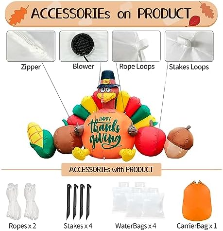 Domkom 8FT Thanksgiving Inflatable Turkey Happy Thanksgiving Sign Yard - Image 5