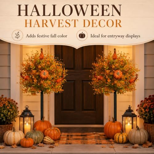 2 Pack Fall Pumpkin Topiary Trees with Stakes, 22 Inch (Orange) - Image 6