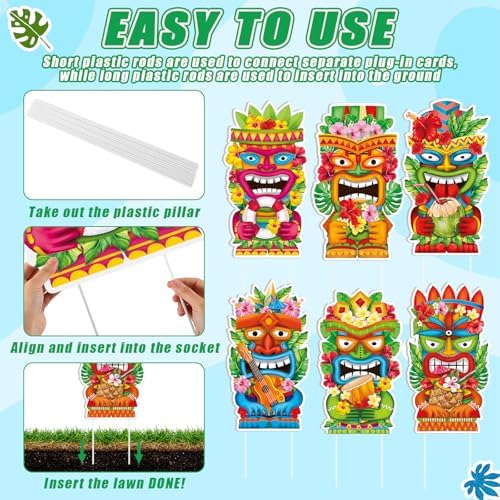 SiliFine 6 Pcs Tiki Outdoor Decor 2026 Vbs Decorations Jungle Party Rainforest Themed Decorations Outside Yard Sign Garden Stakes for Summer Hawaiian Luau Classroom Birthday Party - Image 4