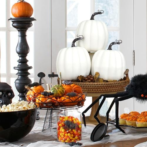 Artmag 6 Inch Large Artificial Pumpkins, 4PCS Big White Faux Foam Harvest Pumpkins for Fall Autumn Thanksgiving Seasonal Holiday Decor - Image 6