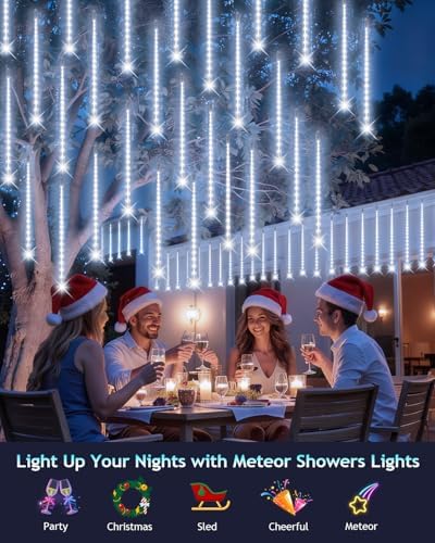 PEMOTech Christmas Lights Outdoor,12-Tube Meteor Shower Lights Outdoor - Image 3