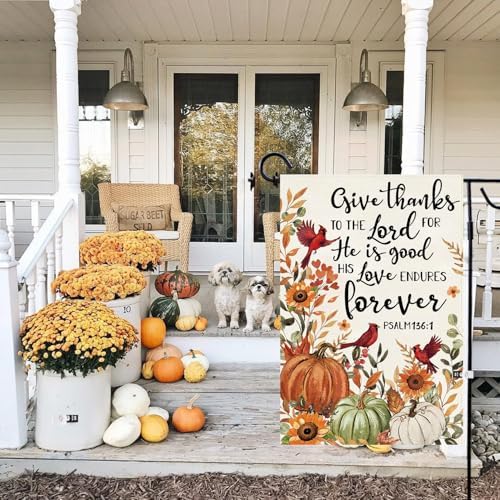 Baccessor Fall Pumpkin Garden Flag Double Sided 12.5x18 Inch, Autumn Thanksgiving Cardinal Give Thanks to The Lord Flag Seasonal Farmhouse Holiday Yard Outdoor Outside Decoration - Image 6