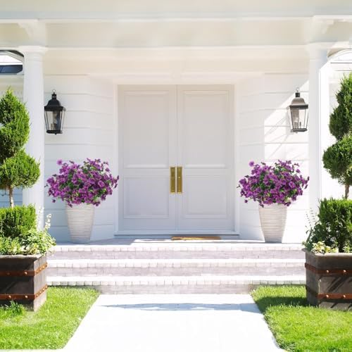 Grunyia Artificial Fake Flowers for Outdoor Spring Decoration, 16 Bundles Faux Silk Colorful Daisy UV Resistant Realistic for Outside Porch Patio Home Yard Garden Planters Pots Window Box (Purple) - Image 4