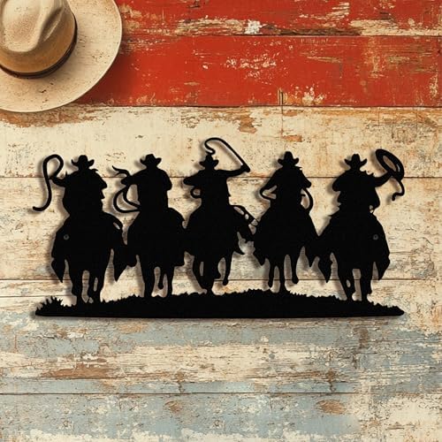 Black Metal Cowboy Wall Art, 3D Western Decor for Living Room, Rustic by LIYAOLI