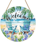 Welcome Summer Sea Chair Front Door SignFlower Wall Hanging Round Door Hanger Farmhouse Coastal Beach Wooden Wreath for Front Door Hello Summer Outdoor Outside Porch Decor 12"X12" by welcometoourhome