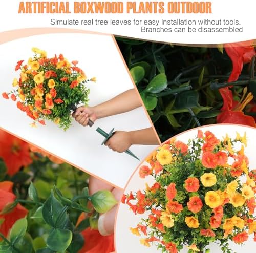 Artificial Shrubs for Outdoors 2-Pack Yellow Orange Garden Yard - Image 4