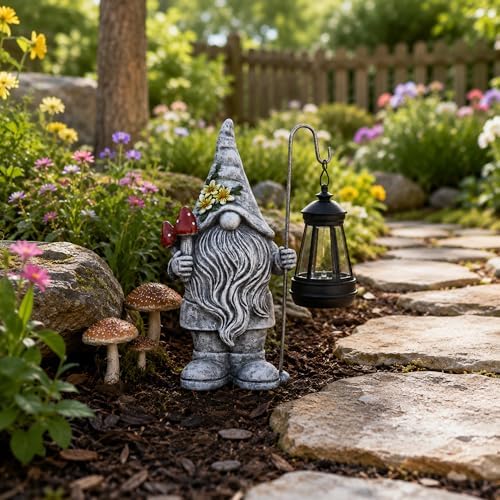 Garden Gnome Statue with Lantern: Outdoor Waterproof Sculpture - Image 6