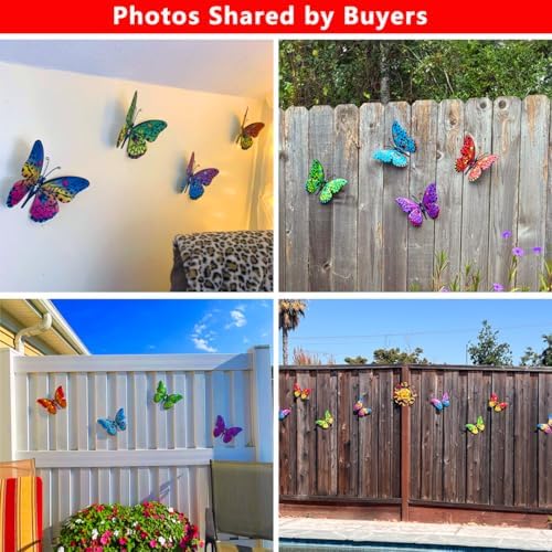 Metal Butterfly Wall Decor - 9.6" Outdoor Fence Wall Art Decor, Hanging Decoration for Garden Yard Living Room Bedroom Patio Balcony(4 Pack) - Image 2