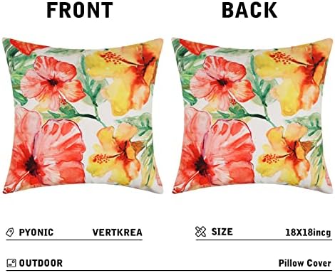 Pyonic Outdoor Pillow Covers Pack of 2 Red Yellow Floral Waterproof Throw Pillow Covers 18X18 inch Outdoor Pillows for Patio Furniture Garden Square Outside Waterproof Pillow - Image 5