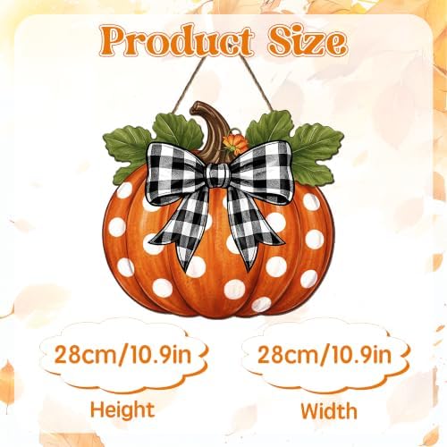 Harooni Fall Pumpkin Front Door Sign Rustic Pumpkin Thanksgiving Door Decorations Wood Sign Autumn Harvest Wreath Door Hanger Buffalo Plaid Bow Plaques Wall Hanging Decor for Home Proch Yard 11"x11" - Image 2