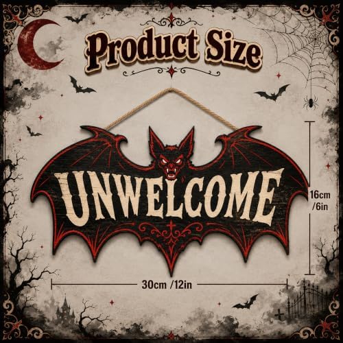 Halloween Decorations - Funny Gothic Bat Wooden Sign for Front Door - Image 3