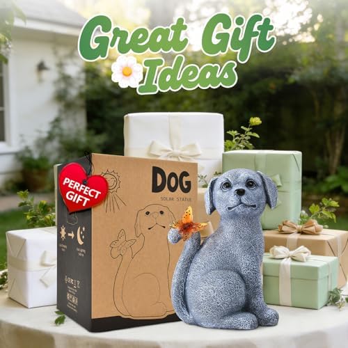 Nacome Dog Outdoor Statues for Garden with Solar Butterfly - Image 2