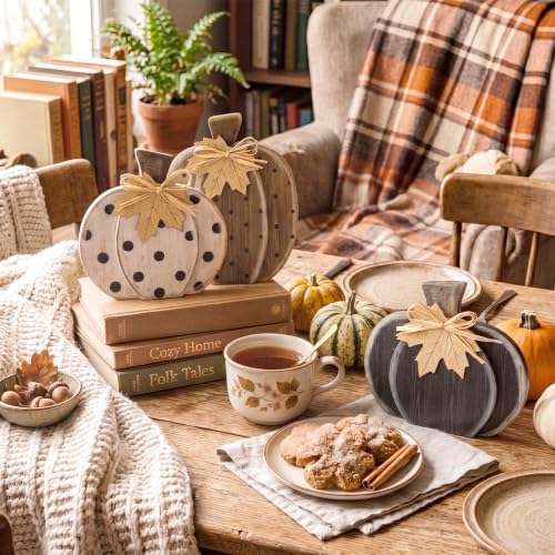 Cinnvoice 3 Pcs Fall Pumpkin Decor, Black White Pumpkin Tabletop Signs - Image 6