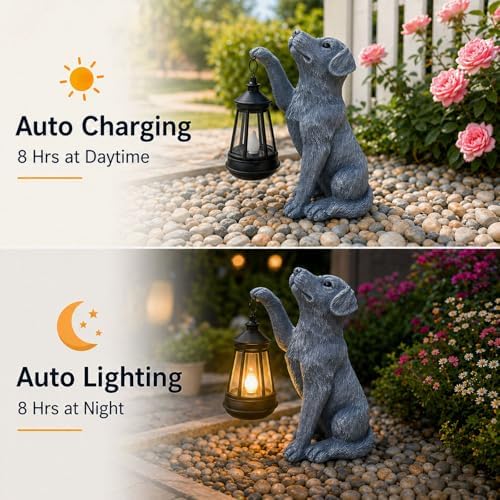 YODY Garden Statues Outdoor Garden Decor: Dog Statue with Solar Lantern for Yard Art Lawn Ornaments Porch Patio Balcony Home House - Birthday Gifts for Grandma Mom Women - Image 2