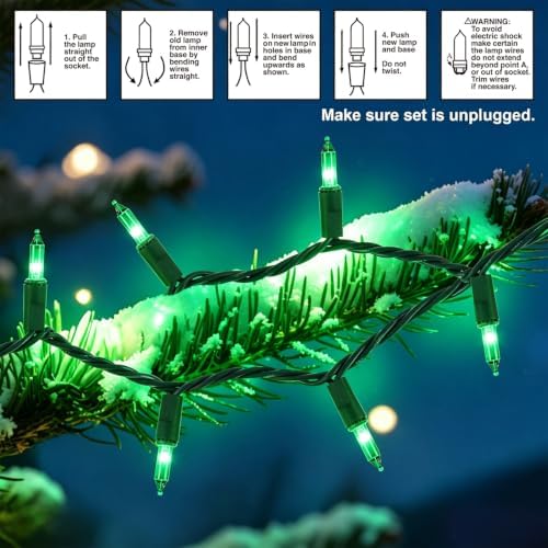 2 Pack Green Christmas String Lights, 100 Count Incandescent Mini Lights - Image 7