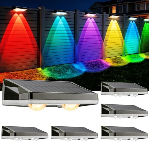 Solar Fence Lights Outdoor 6 Pack, IP65 Waterproof LED Fence Lights Solar Powered, 13 Lighting Modes Dusk to Dawn Solar Lights Outdoor for Backyard Patio Deck Railing Step Wall by Qirveo