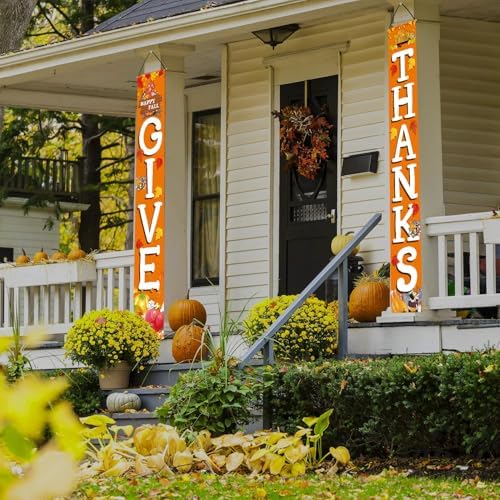 GIVE THANKS Hanging Banner Porch Sign Autumn Pumpkin Maple Leaf Backdrop Flag Fall Harvest Welcome Banner For Indoor Outdoor Wall Door Decoration Thanksgiving Party Decorations 72"x12" - Image 5
