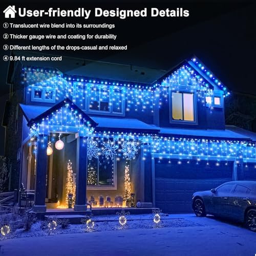 33ft Blue and White Christmas Lights Outdoor Icicle Lights for Outside 400L - Image 7