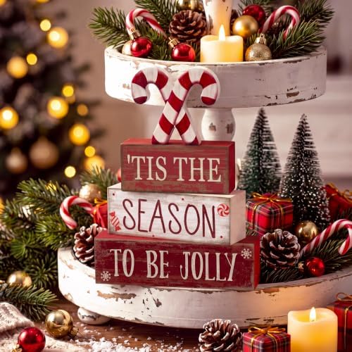 Lineshading 4 Pcs Christmas Table Decorations, Red White Candy Wood Signs - Image 6