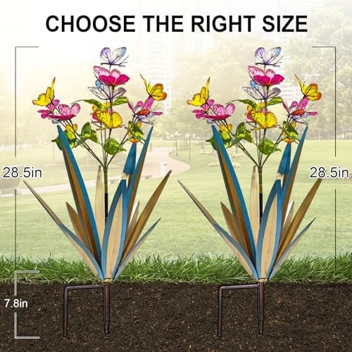 TOMBABY Garden Outdoor Butterfly Enlarge Thickened Wind Resistant Metal Agave Garden Art Metal Plant Country Sculpture Statue Decorations Ornaments Artificial Waterproof Butterflies (Blue 3pcs) - Image 2