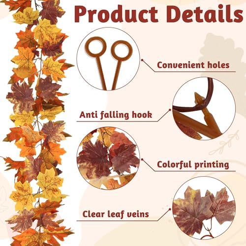 2Pack 11.8FT Fall Garland for Mantle Thanksgiving Wedding Autumn Decoration - Image 3