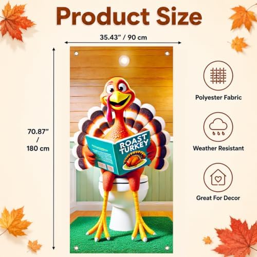 BlissYard Thanksgiving Door Cover Funny Turkey Bathroom 35 x 71 Inch - Image 2