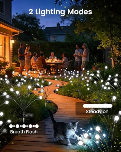 OZS 10 Pack Total 80 LED Solar Firefly Lights Fairy Outdoor - Solar Garden Lights Outdoor, Sway by Wind, Waterproof for Garden Patio Pathway Fairy Decoration (Cool White) - Image 2