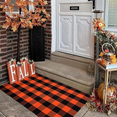 Halloween Buffalo Plaid Rug 3x5 Ft, Orange Black Indoor Outdoor Rug - Image 4