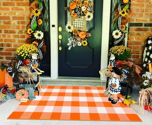 Fall Layered Doormat 27.5"x43.3",Orange and White Halloween Outdoor Rug - Image 4