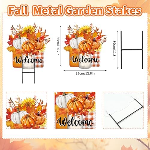 JarThenaAMCS Fall Metal Garden Stakes Autumn Sunflower Pumpkin Vase Decorative Lawn Sign Thanksgiving Welcome Yard Sign for Home Outside Lawn Porch Decor - Image 2