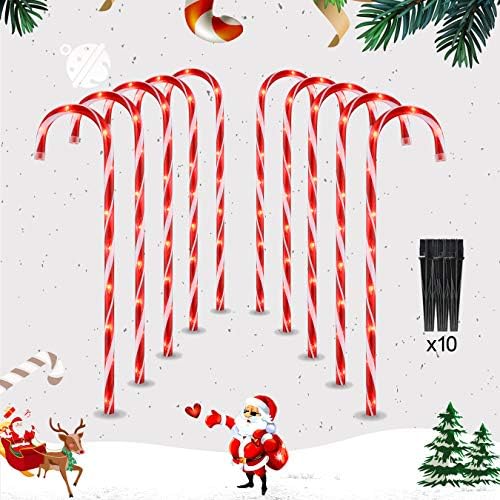 26" Christmas Candy Cane Pathway Lights, Outdoor Yard Decor Set of 10, Red - Image 2