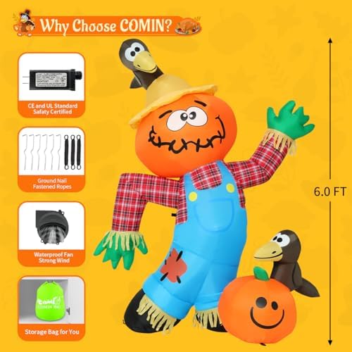 COMIN 6FT Thanksgiving Inflatables Fall Harvest Scarecrow Outdoor Decor - Image 6