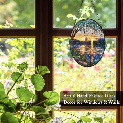 Willow Tree Cross Stained Glass Window Hanging Suncatcher - Image 4