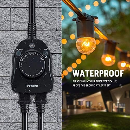 TiFFCOFiO Outdoor Timer Outlet, Dusk to Dawn Light Sensor Timer Weatherproof, 2 Grounded Outlets for Halloween and Christmas Lights, 15A 1/2HP, ETL Listed - Image 4