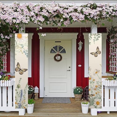 Butterfly Front Door Hanging Banner Daisy Summer Porch Sign Hanging Flag Porch Sign for Front Door Outdoor Seasonal Holiday Wedding Yard Decor Farmhouse Indoor Wall Backdrop - Image 2
